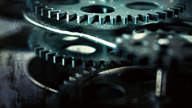 Vintage Industrial Grunge Background with Gritty Steampunk Metal Gears
