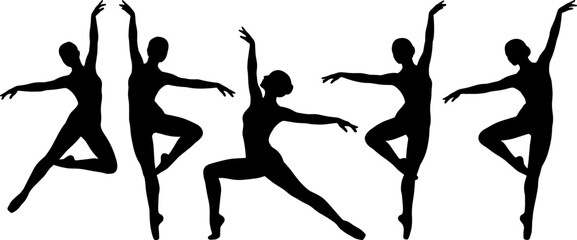 Ballet dancer silhouettes elegant poses classical dance female performers grace movement black isolated vector illustration collection set