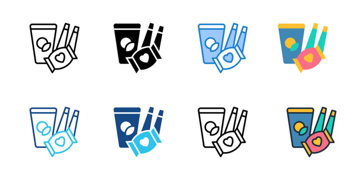 Party snacks icons set multiple style collection. Editable stroke 
