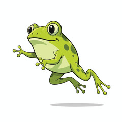 Obraz premium A cartoon green frog with spots leaps forward with its limbs outstretched