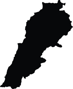 A black silhouette of the map of lebanon isolated on a white background for design projects.