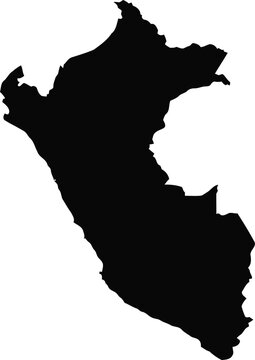 Black silhouette of the map of peru isolated on a solid white background for design.