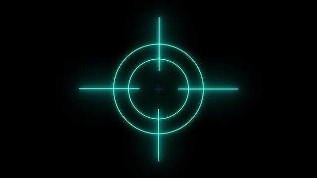 Glowing neon light target icon animation. Military training, Military target icon animation on black background. 