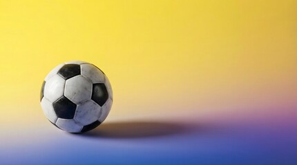 Fototapeta premium Soccer ball with long fading shadow on gradient background. Modern minimal football concept for sports banners and marketing layouts.