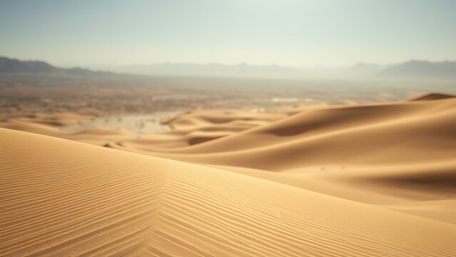 oganesson. Desert landscape with heat waves distorting the view of distant mountains. travel magazines, destination branding, designed for travel destination branding, used by health educators.