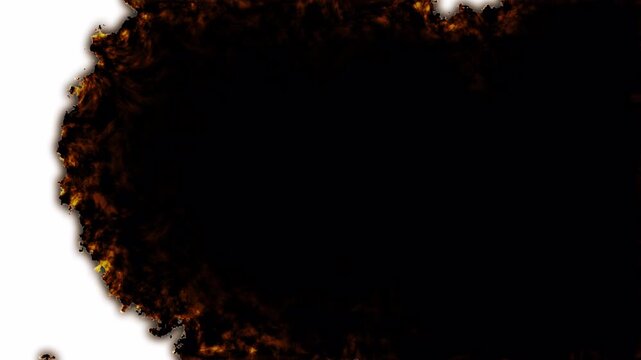 Animation of a white sheet of paper Film Burn Transition vintage with smoldering on a black background 4k video animation, Suitable for movie trailers, cinema promotions, and intros.4K animation