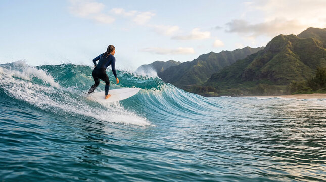 Surfeur sur vague pr&egrave;s de la c&ocirc;te