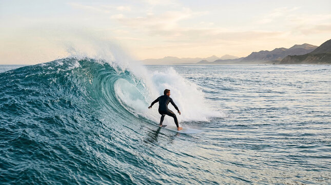 Surfeur sur vague oc&eacute;anique