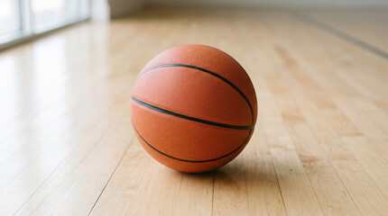 Obraz premium Ballon de basketball sur parquet en bois