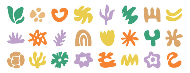 Obraz premium abstract organic shapes kit set, irregular hand drawn doodle organic shapes and liquid form. Plant nature liquid random boho set
