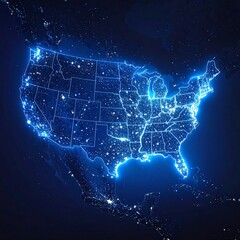 A glowing blue map of the United States at night (2)