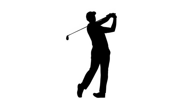 Golfer silhouette executing a golf swing.