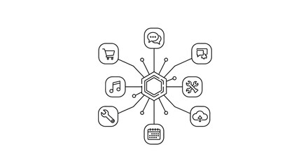 Fototapeta premium Abstract Network of Icons Representing Digital Services and Connectivity