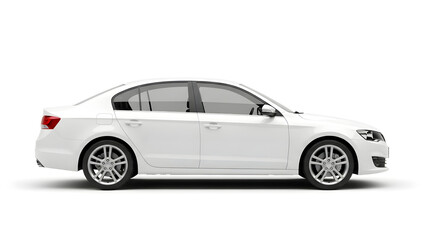 Obraz premium Side view of a white car parked on a plain surface outdoors