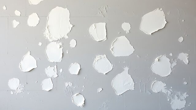 spackle. A textured grey wall with patches of white spackle in various drying stages. safety posters, maintenance manuals, designed for industrial assembly lines and welding operations.