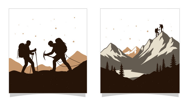 Mountain climbers hiking adventure illustration outdoors landscape vector