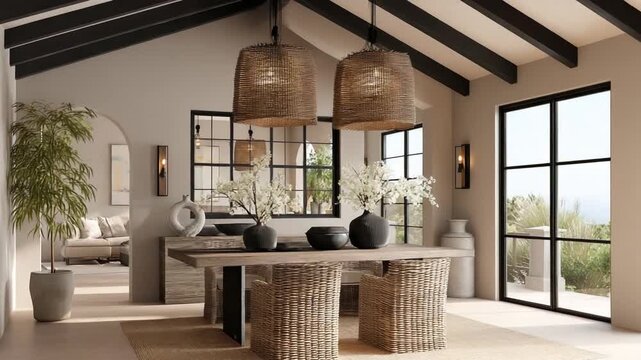 Modern Dining Room Interior with Stylish Decor and Natural Elements