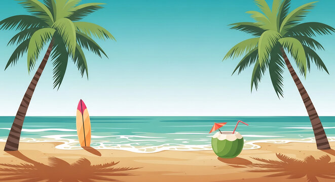 夏の海とヤシの木とココナッツ