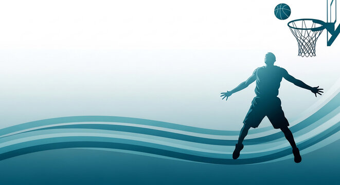 青いバスケ選手ジャンプの図