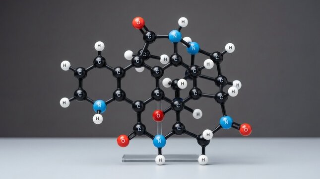 Detailed molecular structure model of a complex organic compound molecule