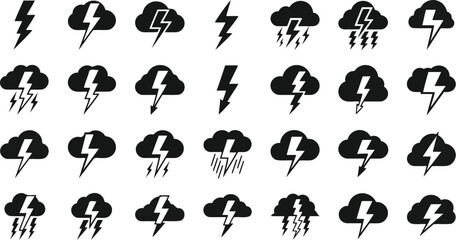 Obraz premium Black silhouette storm cloud weather icon collection