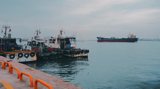 Kaohsiung Harbor Series - Fishing Boats and Workboats Moored at Harborside Dock