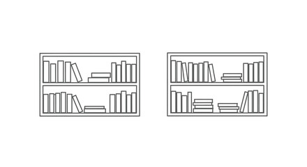 Two bookshelves filled with books in a simple black outline silhouette © asma