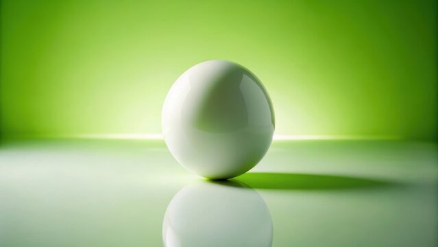 A photo of a white sphere resting on an inclined lime green plane against a white background The sphere casts a subtle shadow onto the plane The sce