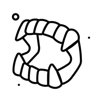 A modern line icon showing vampire teeth halloween prank