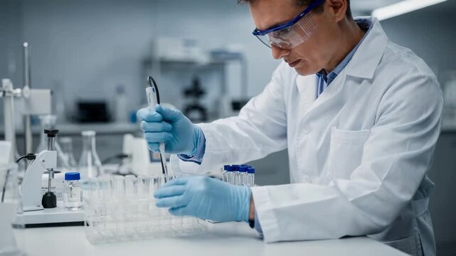 Technician adjusts high level control materials under strict conditions focusing on maintaining quality and consistency in laboratory calibration processes.