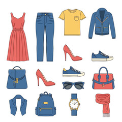 Naklejka premium Fashion Collection: Casual & Dressy Outfits with Accessories, Shoes, and Bags