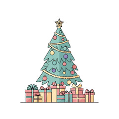 Fototapeta premium Festive Christmas Tree with Wrapped Presents, Decorations and Star