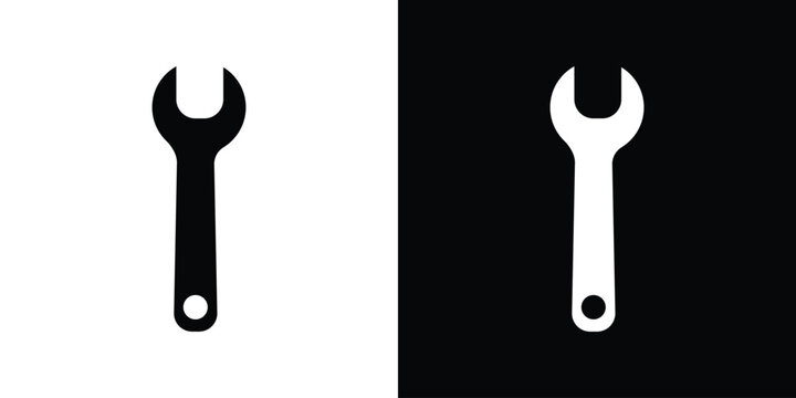 Minimalist wrench spanner tool icon set. Professional mechanical repair and maintenance symbol. Simple flat vector design for hardware, construction, and DIY projects.