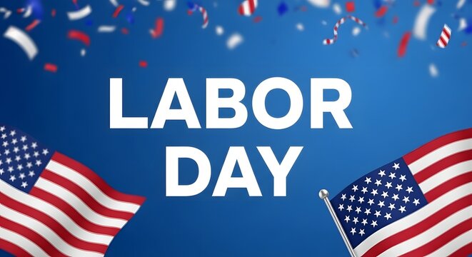 Happy labor day celebration with american flags and patriotic decorations
