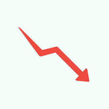 A downward trending red arrow indicating a decrease in performance or value, isolated on a plain background