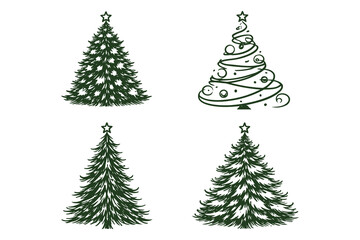 Obraz premium A collection of four artistic hand drawn christmas tree illustrations on a plain white background Vector