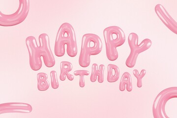Fototapeta premium Pink Glossy 3D Happy Birthday Typography - Cute Bubble Letter Card
