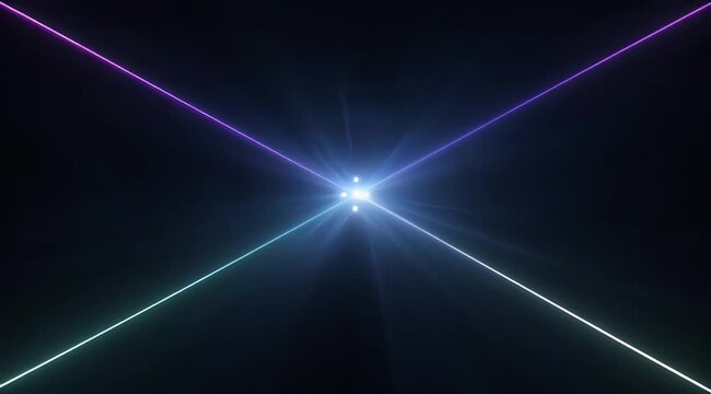 Glowing cyan square with bright corner lights and a central starburst on dark background