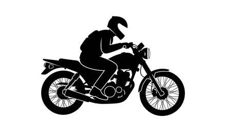 Obraz premium Biker wearing helmet rides motorcycle on road with speed and motion