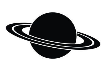A simple black silhouette of the planet saturn with prominent rings © motiur vector artist