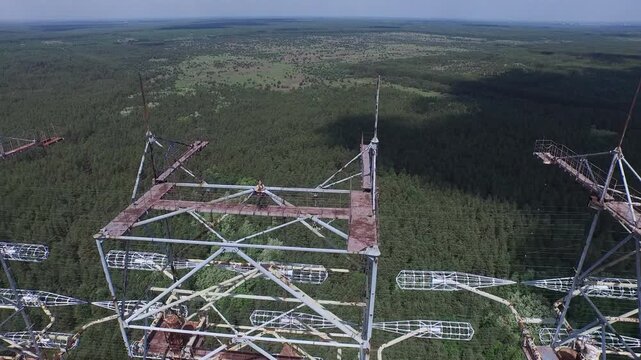 Aerial view of the massive Duga radar array, also known as the Russian Woodpecker, in Chernobyl.