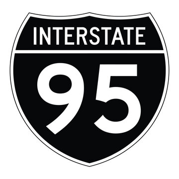Black and white interstate highway sign displaying route number 95