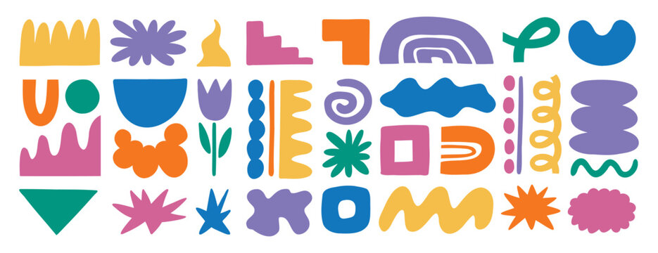 abstract forms elements set illustration, colorful funny blob shape organic, liquid form bright collection