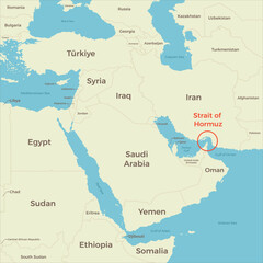 Naklejka premium Map of Middle East Countries, highlighted at Strait of Hormuz Vector Illustration