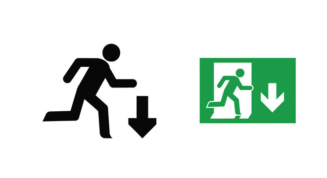 Running man and emergency exit sign a stark visual representation silhouette