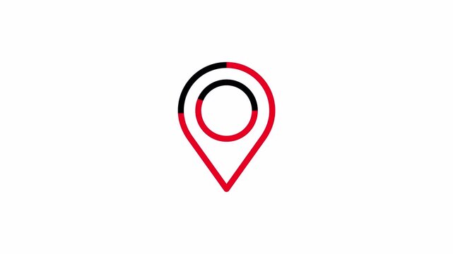 Animated pin mapping icon on a red and black background, transparent background, 4K