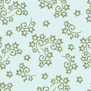 Seamless floral pattern, decorative ditsy print with gentle spring garden, wild plants. Cute botanical design with small hand drawn flowers, leaves, branches, herbs. Vector illustration.
