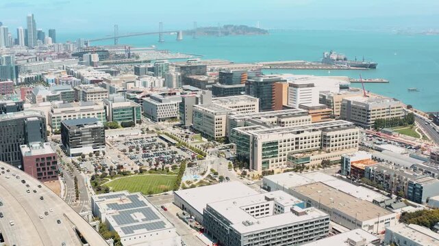 Aerial Drone Shot of San Francisco Mission Bay UCSF Bay Bridge