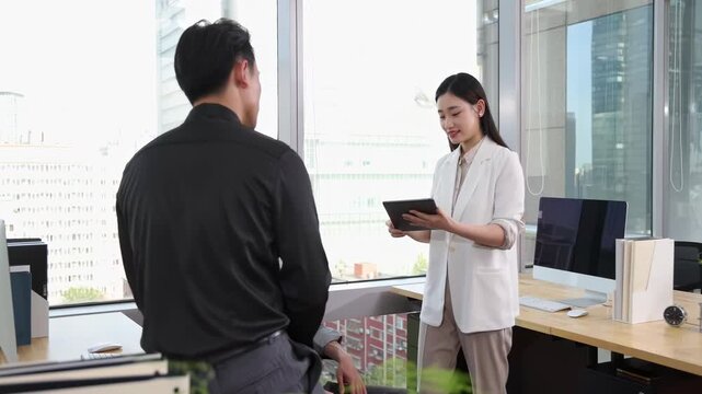 Business people team support and care for pain, sad or tired data analyst with leader check with collaboration, help with man and woman in office for frustrated, 404 crisis and mistake