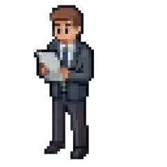 Naklejka premium Pixel art 8-bit isometric diverse business people, investors, traders, and office workers character sprite sheet asset pack isolated on transparent background